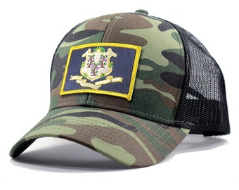 Homeland Tees Connecticut Flag Hat - Army Camo Trucker