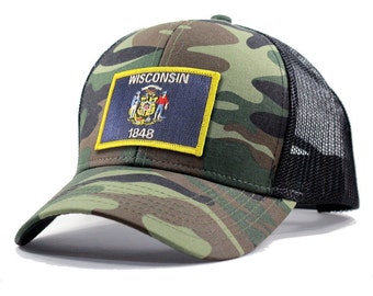 Homeland Tees Wisconsin Flag Hat - Army Camo Trucker