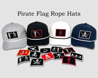 Pirate Flag Rope Hat, Skeleton Skull & Crossbones Embroidered Patch Golf Trucker Hats