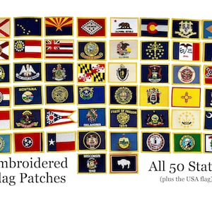 Embroidered State Flag Patches: 2x3 Iron-On with Gold Border - All 50 USA States Available