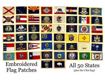 State Flag Patches, American Flag Patch, Embroidered Flag Patch, Iron On Patch 2" x 3" Gold Border - 50 States Available, USA Flag Patch