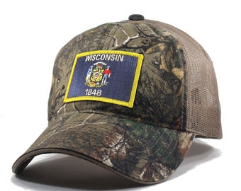 Homeland Tees Wisconsin Flag Hat - Realtree Camo Trucker Men's Cap