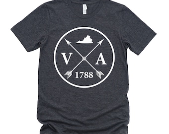Homeland Tees Virginia Arrow T-shirt - State Outline, Initials & Year Founded Unisex Shirt