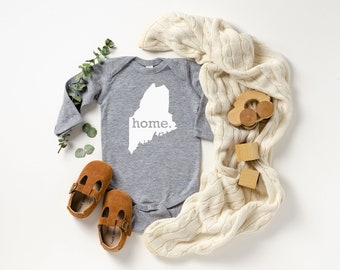 Homeland Tees Maine Home State Onesie® Long Sleeve Baby Bodysuit, New Baby Gift Baby Shower Gift, Baby Boy Baby Girl, Coming Home Outfit