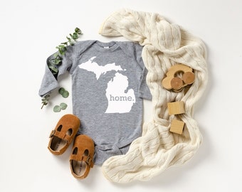 Homeland Tees Michigan Home State Onesie® Long Sleeve Baby Bodysuit, New Baby Gift Baby Shower Gift, Baby Boy Baby Girl, Coming Home Outfit