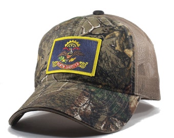 Homeland Tees North Dakota Flag Hat - Realtree Camo Trucker Men's Cap