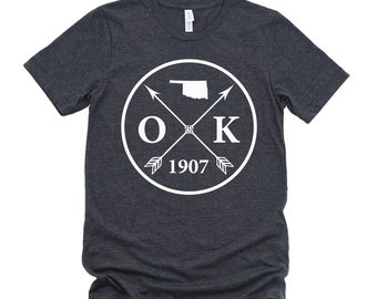 Homeland Tees Oklahoma Arrow T-Shirt - State Outline, Initials & Year Founded Unisex Shirt