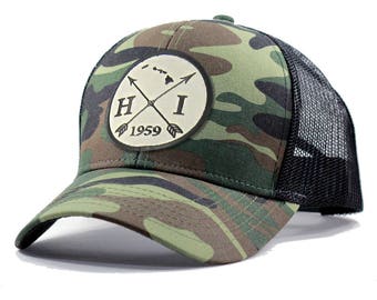 Homeland Tees Hawaii Arrow Hat - Army Camo Trucker