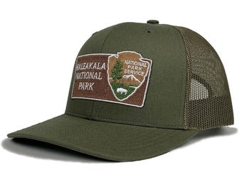 Haleakala National Park Trucker Hat with Woven Embroidered National Park Sign Arrowhead Patch Souvenir Gift