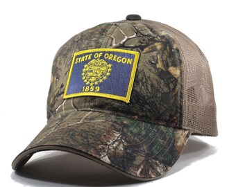 Homeland Tees Oregon Flag Hat - Realtree Camo Trucker