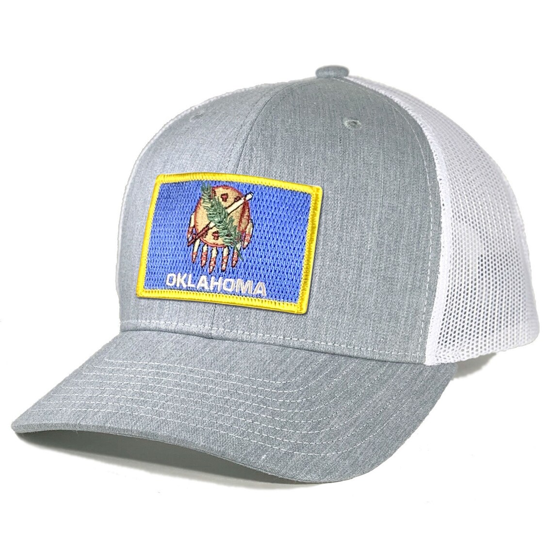 GRAY & WHITE HAT WITH OKLAHOMA FLAG PATCH main image 0