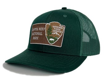 Capitol Reef National Park Trucker Hat with Woven Embroidered National Park Sign Arrowhead Patch Souvenir Gift