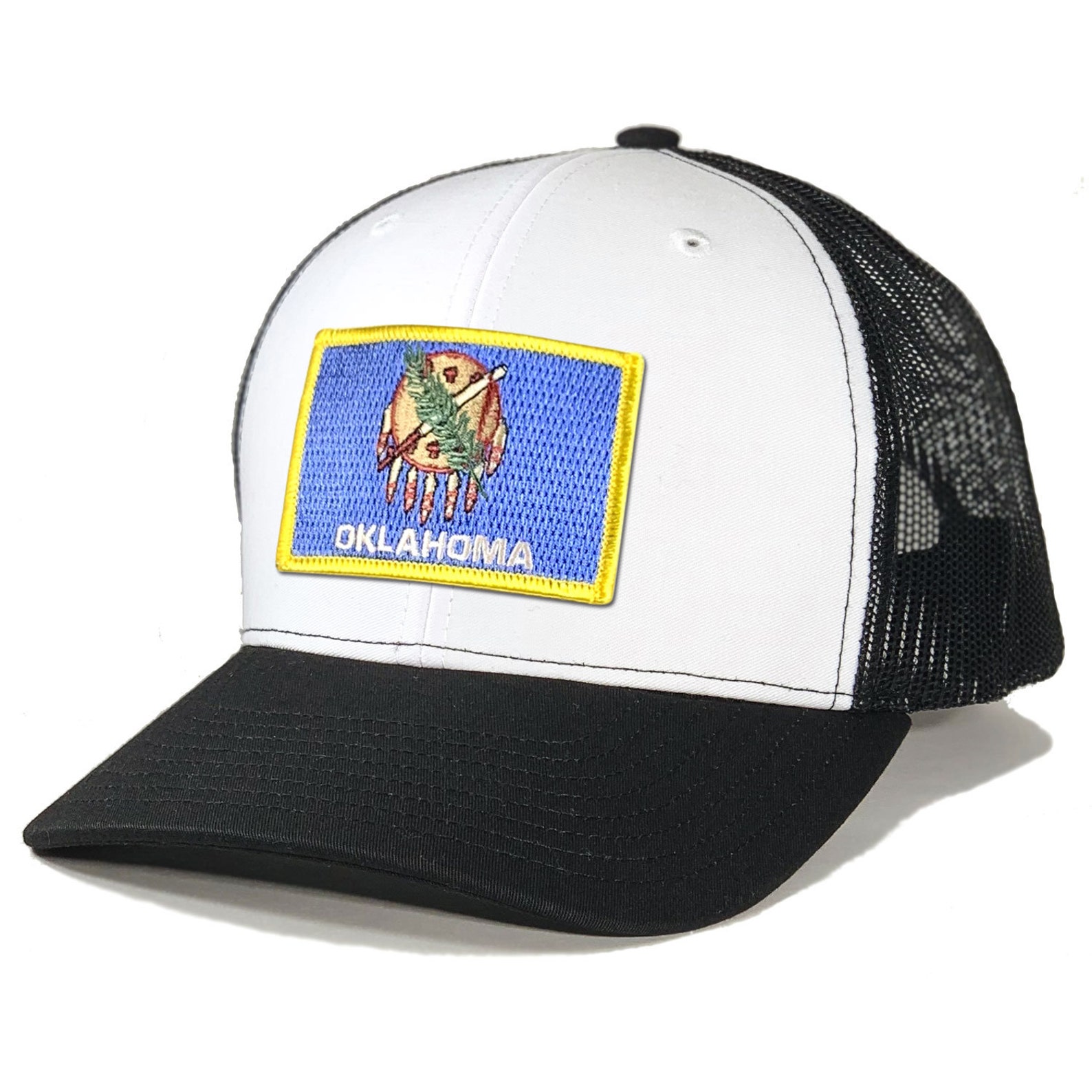 GRAY & WHITE HAT WITH OKLAHOMA FLAG PATCH main image 1