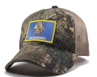 Homeland Tees Oklahoma Flag Hat - Realtree Camo Trucker Men's Cap