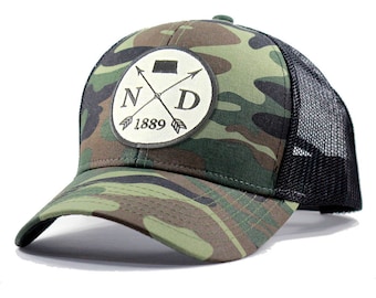 Homeland Tees North Dakota Arrow Hat - Army Camo Trucker