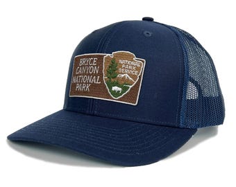 Bryce Canyon National Park Trucker Hat with Woven Embroidered National Park Sign Arrowhead Patch Souvenir Gift