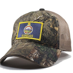 Homeland Tees Kansas Flag Hat - Realtree Camo Trucker Men's Cap