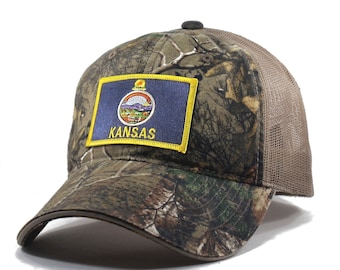 Homeland Tees Kansas Flag Hat - Realtree Camo Trucker