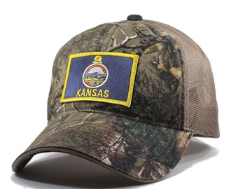 Homeland Tees Kansas Flag Hat - Realtree Camo Trucker Men's Cap