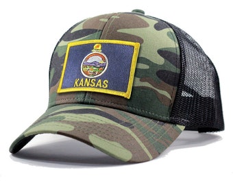 Homeland Tees Kansas Flag Hat - Army Camo Trucker