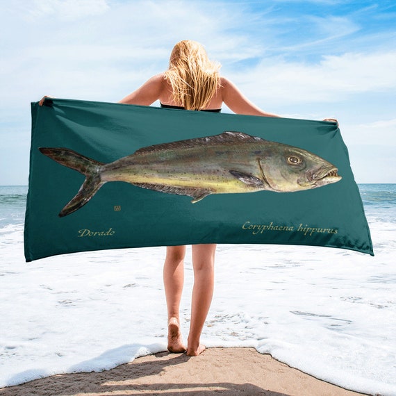 Mahi Mahi Dorado Fish Beach Towel, Teal, Surf, Beach, Pool, Lake