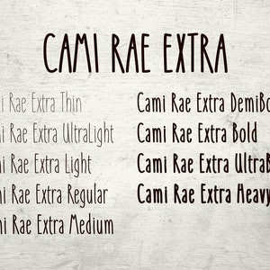 Cami Rae EXTRA Font 9-weights thin to heavy numbers lowercase OTF image 3