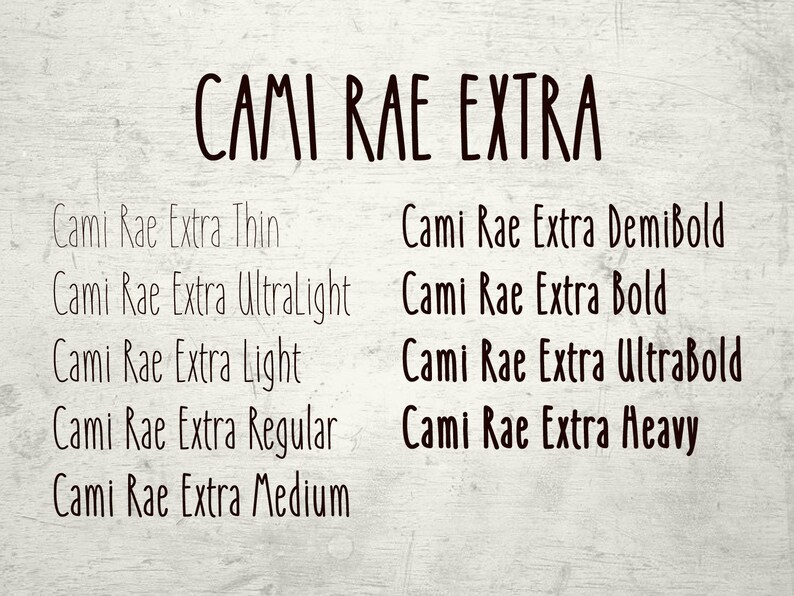 Cami Rae EXTRA Font 9-weights thin to heavy numbers lowercase OTF image 3