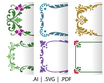 6 fantaisie vintage cadre floral frontières vectoriel SVG Télécharger