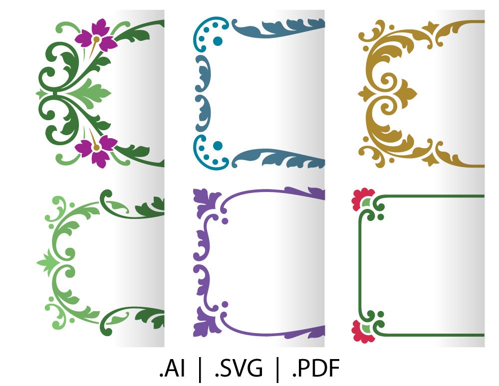 6 Fancy Vintage Floral Frame Vector Borders SVG Download - Etsy