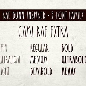 Cami Rae EXTRA Font 9-weights thin to heavy numbers lowercase OTF image 1
