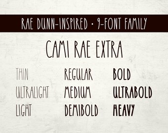 Cami Rae EXTRA Font - 9-weights - thin to heavy - numbers - lowercase - OTF