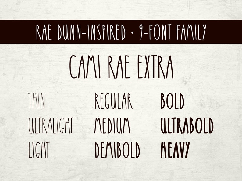 Cami Rae EXTRA Font 9-weights thin to heavy numbers lowercase OTF image 1