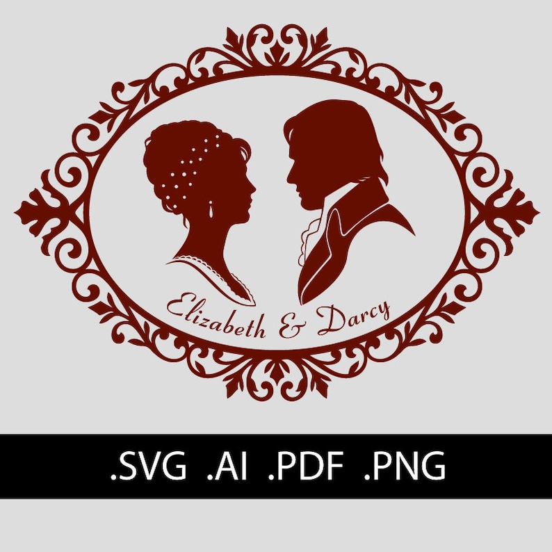Pride and Prejudice Elizabeth and Darcy silhouettes with