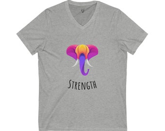 Elephant Strength Shirt Unisex Jersey Short Sleeve V-Neck Tee for Courage, Hope and Resilience