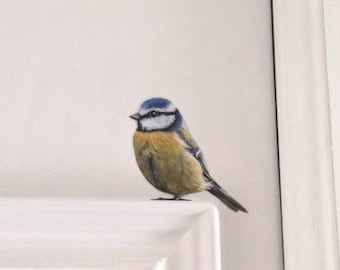 Blue Tit wall sticker taken from my original painting and individually hand cut to shape. Removable and easy to reposition matt vinyl.