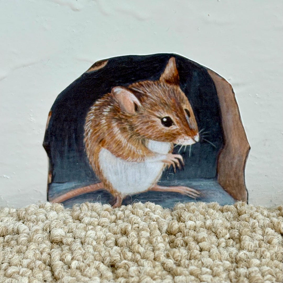 Mouse in Hole Wall Sticker Decal: Removable Re-positionable Hand