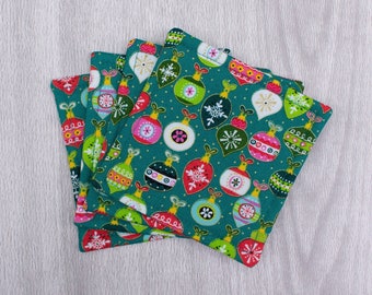 Teal Ornament Christmas Cloth Drink Coasters - Cloth Coasters - Fabric Coaster Set