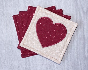 Fabric Coasters - Cloth Coasters - Red Heart Cloth Coaster Set