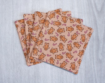 Gingerbread Holiday Cloth Drink Coasters - Cloth Coasters - Fabric Coaster Set