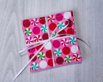 Pink Peppermint Cloth Drink Coasters - Cloth Coasters - Fabric Coaster Set