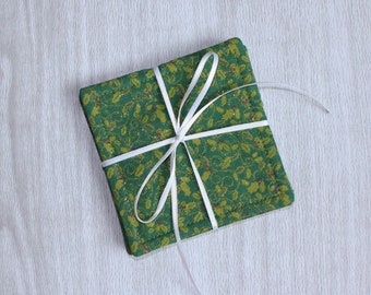 Green Holly Christmas Cloth Drink Coasters - Cloth Coasters - Fabric Coaster Set