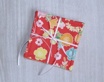 Red Flower Cloth Drink Coasters - Cloth Coasters - Fabric Coaster Set
