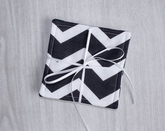 Fabric Coasters - Cloth Coasters - Black Chevron Cloth Coaster Set