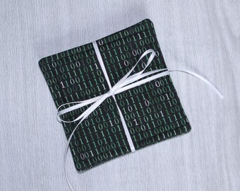 Fabric Coasters - Cloth Coasters - Black and Green Binary Cloth Coaster Set