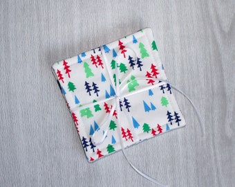 White Christmas Tree Cloth Drink Coasters - Holiday Cloth Coasters - Fabric Coaster Set