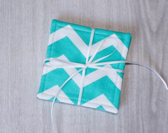 Fabric Coasters - Cloth Coasters - Teal Chevron Cloth Coaster Set