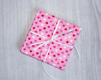 Pink Heart Cloth Drink Coasters - Cloth Coasters - Fabric Coaster Set