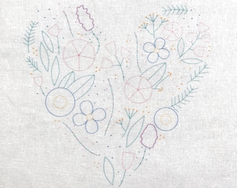 Printed Fabric for Floral Heart Embroidery