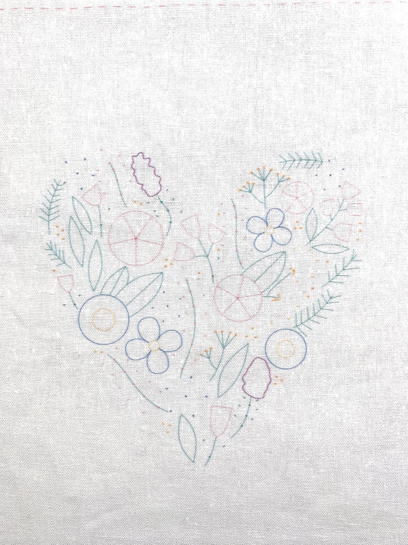 Printed Fabric for Floral Heart Embroidery image 1