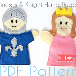 Felt Hand Puppets Pattern Princess and Kinght image 1